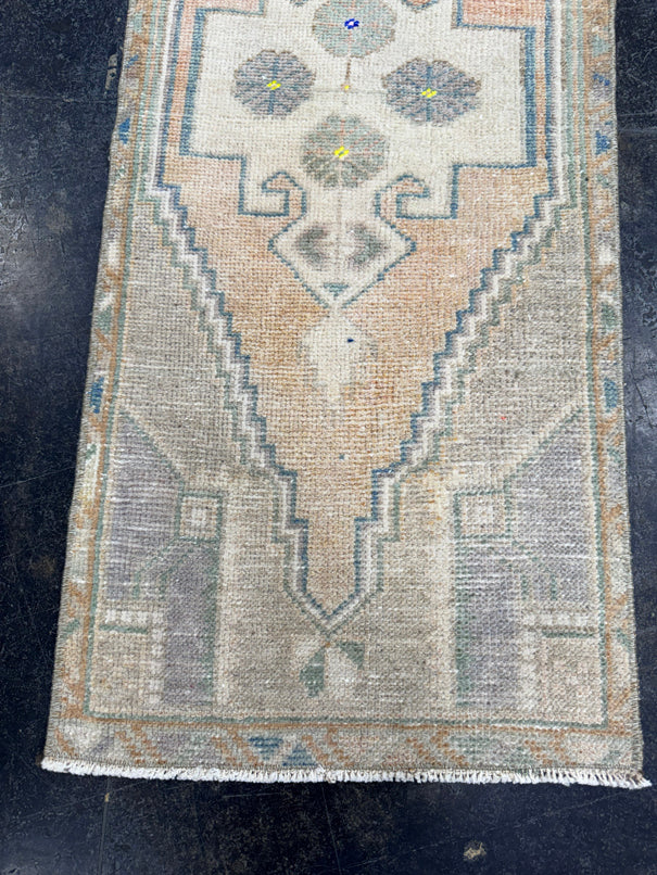 Turkish Mini Rug Oriental Hand Knotted Vintage Rug  1'4" x  3'4'' #12022
