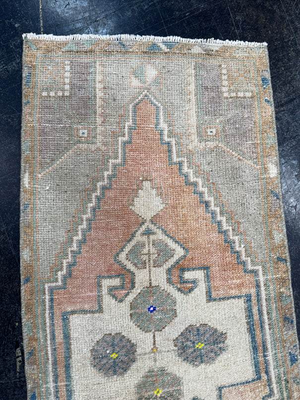 Turkish Mini Rug Oriental Hand Knotted Vintage Rug  1'4" x  3'4'' #12022
