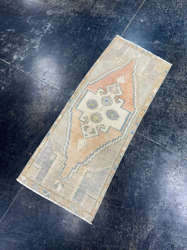 Turkish Mini Rug Oriental Hand Knotted Vintage Rug  1'4" x  3'4'' #12022