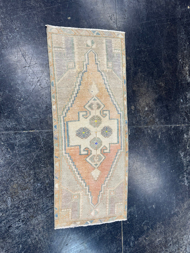 Turkish Mini Rug Oriental Hand Knotted Vintage Rug  1'4" x  3'4'' #12022