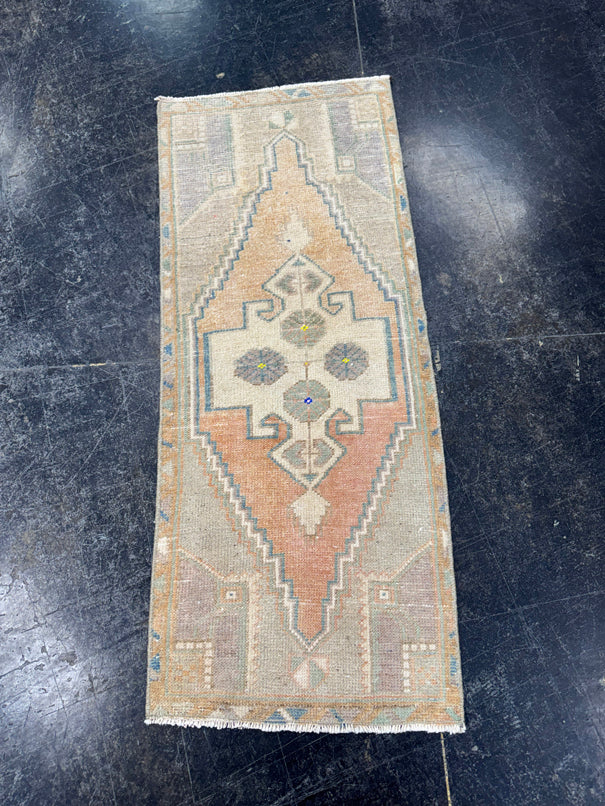 Turkish Mini Rug Oriental Hand Knotted Vintage Rug  1'4" x  3'4'' #12022