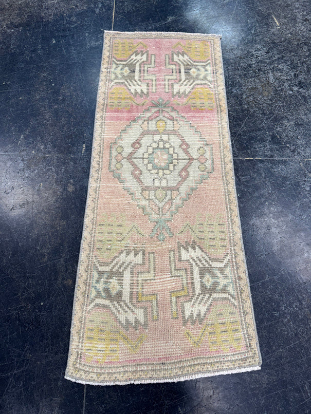 Turkish Mini Rug Oriental Hand Knotted Vintage Rug  1'6" x  3'8'' #12023