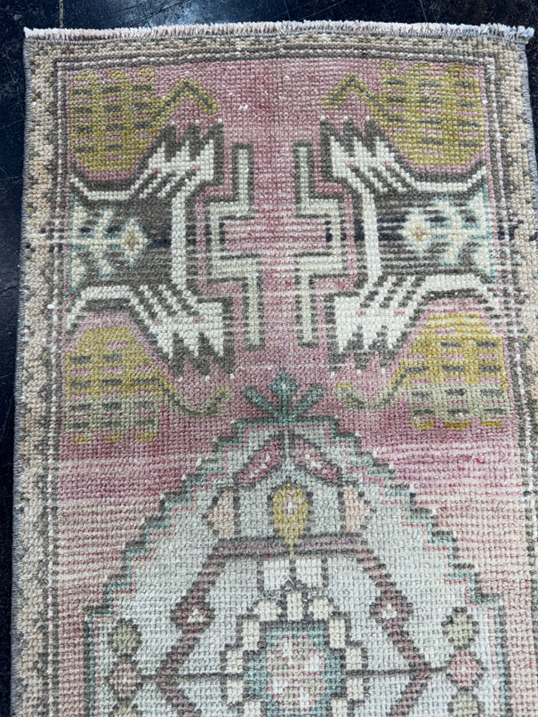 Turkish Mini Rug Oriental Hand Knotted Vintage Rug  1'6" x  3'8'' #12023