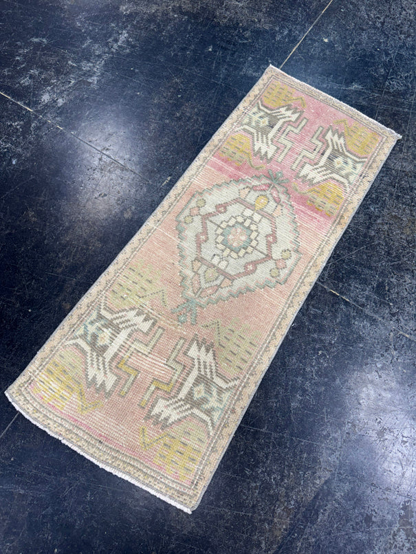 Turkish Mini Rug Oriental Hand Knotted Vintage Rug  1'6" x  3'8'' #12023