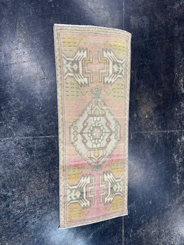 Turkish Mini Rug Oriental Hand Knotted Vintage Rug  1'6" x  3'8'' #12023