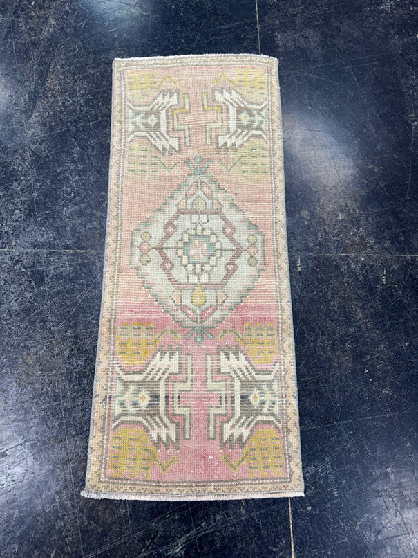 Turkish Mini Rug Oriental Hand Knotted Vintage Rug  1'6" x  3'8'' #12023