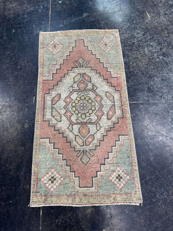 Turkish Mini Rug Oriental Hand Knotted Vintage Rug  1'6" x  3' #12025