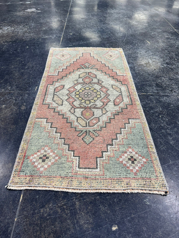 Turkish Mini Rug Oriental Hand Knotted Vintage Rug  1'6" x  3' #12025
