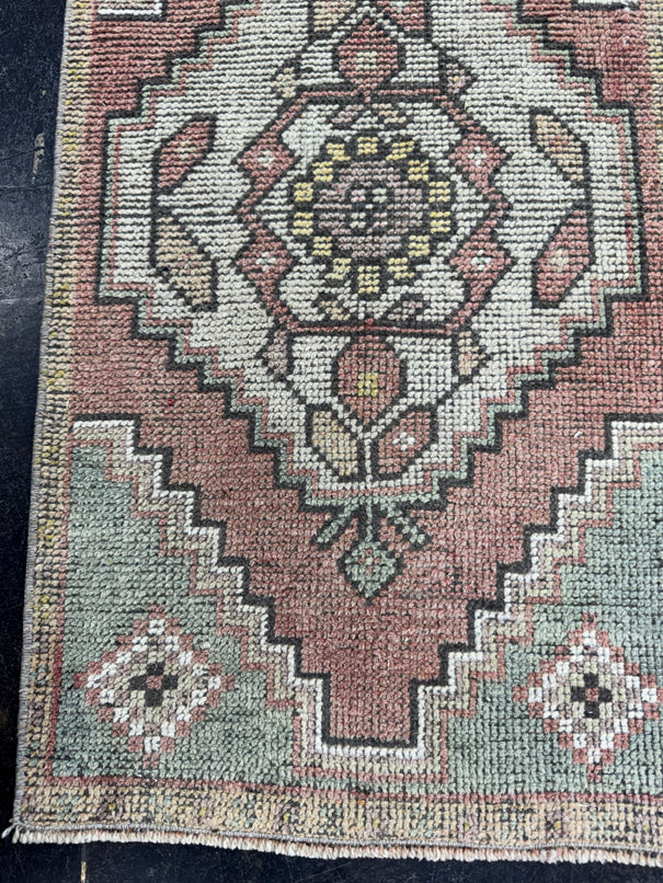 Turkish Mini Rug Oriental Hand Knotted Vintage Rug  1'6" x  3' #12025
