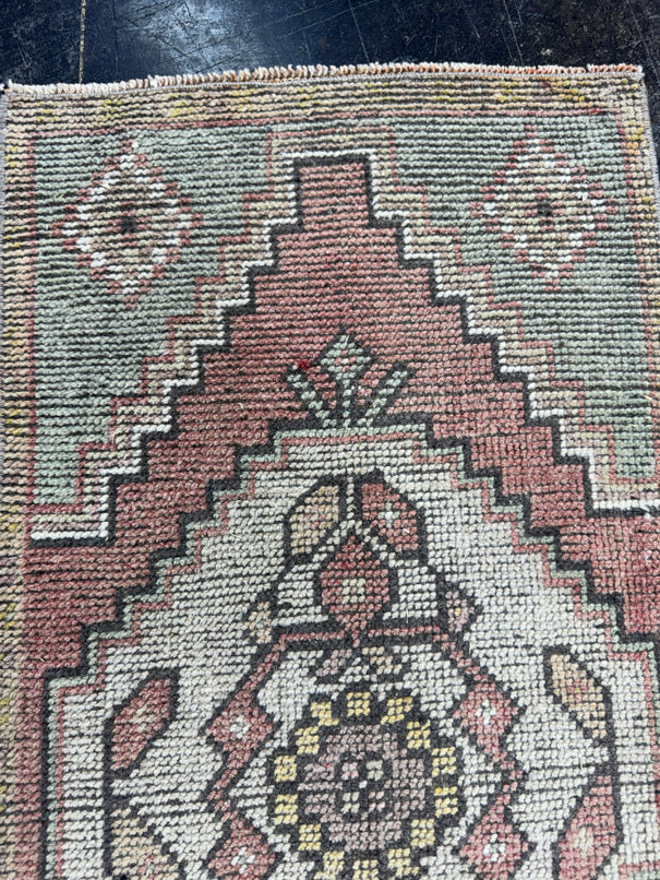 Turkish Mini Rug Oriental Hand Knotted Vintage Rug  1'6" x  3' #12025