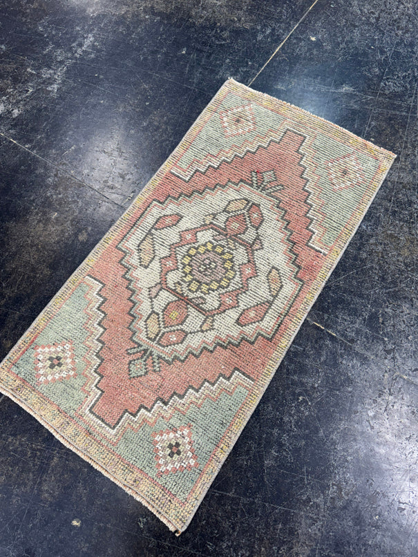 Turkish Mini Rug Oriental Hand Knotted Vintage Rug  1'6" x  3' #12025