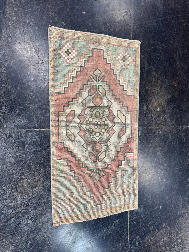Turkish Mini Rug Oriental Hand Knotted Vintage Rug  1'6" x  3' #12025