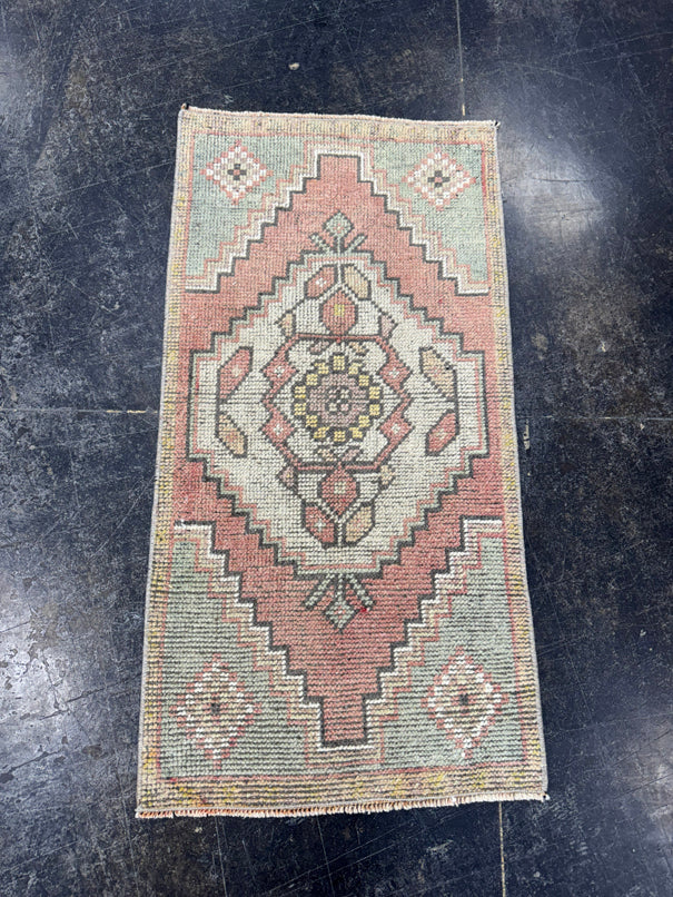 Turkish Mini Rug Oriental Hand Knotted Vintage Rug  1'6" x  3' #12025