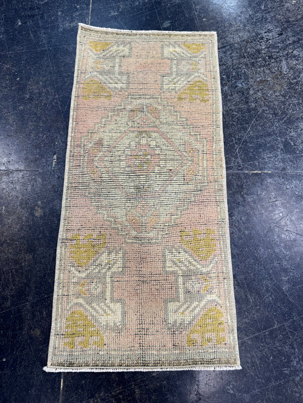 Turkish Mini Rug Oriental Hand Knotted Vintage Rug  1'4" x  2'11'' #12016