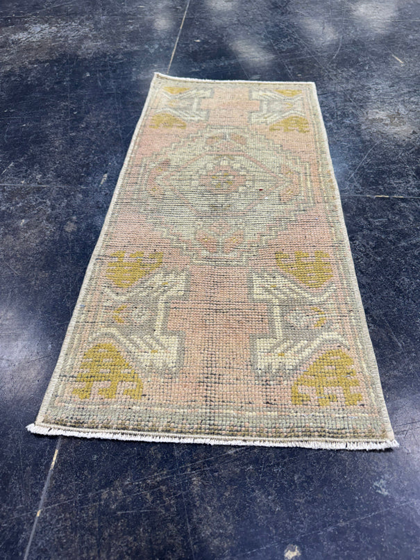 Turkish Mini Rug Oriental Hand Knotted Vintage Rug  1'4" x  2'11'' #12016