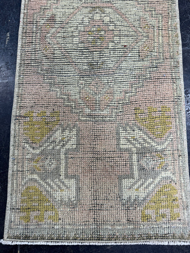 Turkish Mini Rug Oriental Hand Knotted Vintage Rug  1'4" x  2'11'' #12016