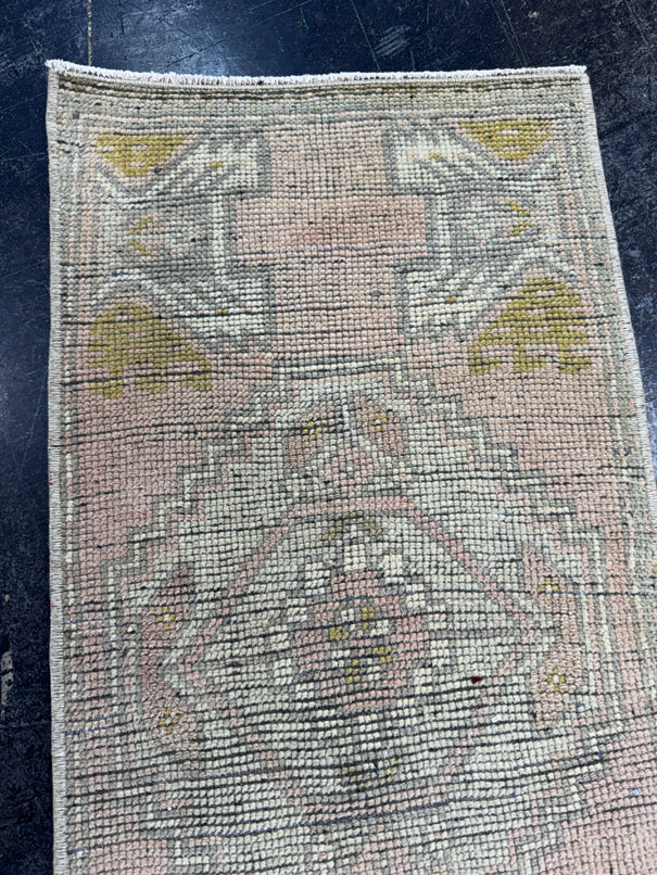 Turkish Mini Rug Oriental Hand Knotted Vintage Rug  1'4" x  2'11'' #12016