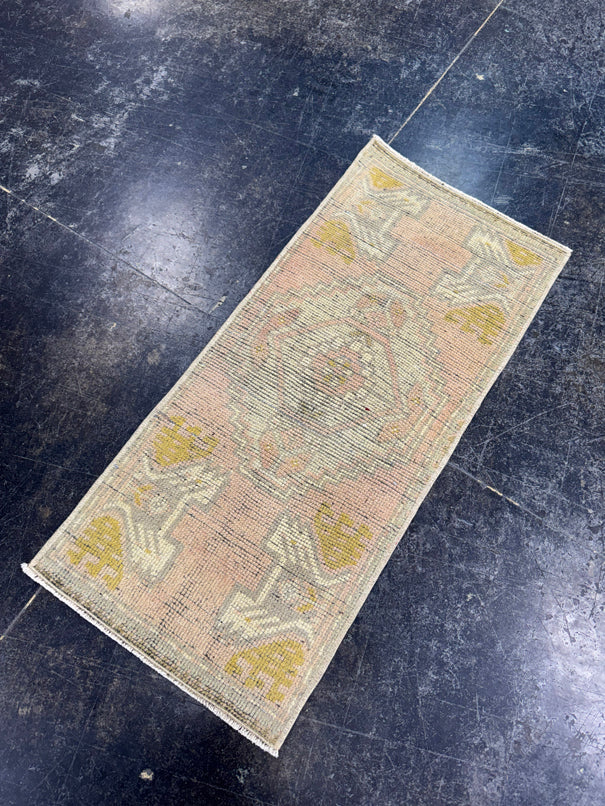 Turkish Mini Rug Oriental Hand Knotted Vintage Rug  1'4" x  2'11'' #12016