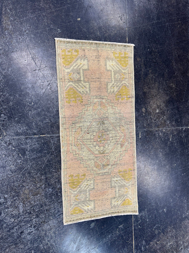Turkish Mini Rug Oriental Hand Knotted Vintage Rug  1'4" x  2'11'' #12016
