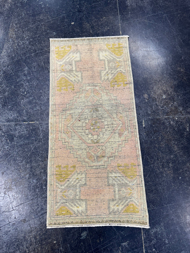 Turkish Mini Rug Oriental Hand Knotted Vintage Rug  1'4" x  2'11'' #12016
