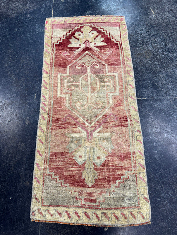 Turkish Mini Rug Oriental Hand Knotted Vintage Rug  1'7" x  3'7'' #12018