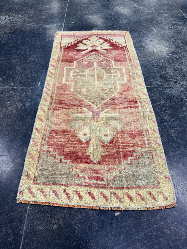 Turkish Mini Rug Oriental Hand Knotted Vintage Rug  1'7" x  3'7'' #12018