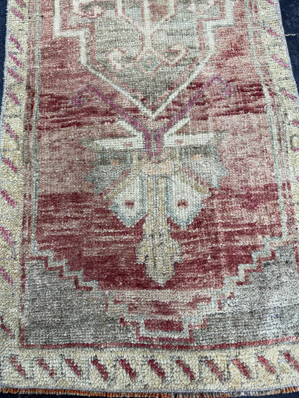 Turkish Mini Rug Oriental Hand Knotted Vintage Rug  1'7" x  3'7'' #12018
