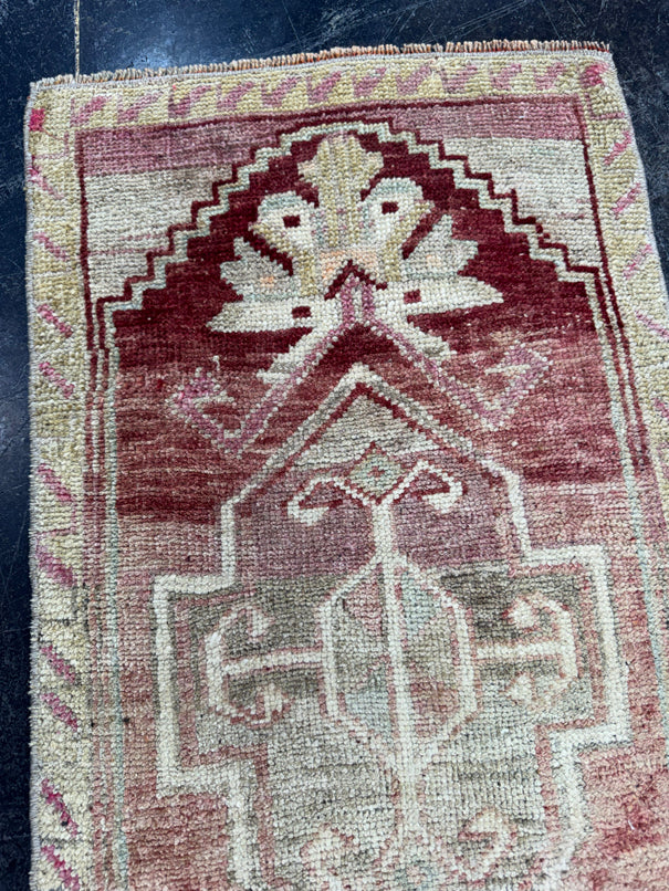 Turkish Mini Rug Oriental Hand Knotted Vintage Rug  1'7" x  3'7'' #12018