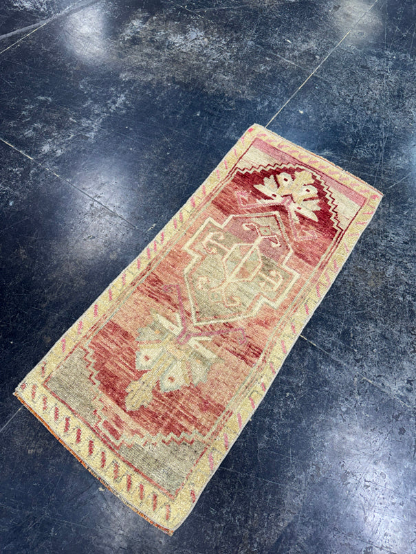 Turkish Mini Rug Oriental Hand Knotted Vintage Rug  1'7" x  3'7'' #12018