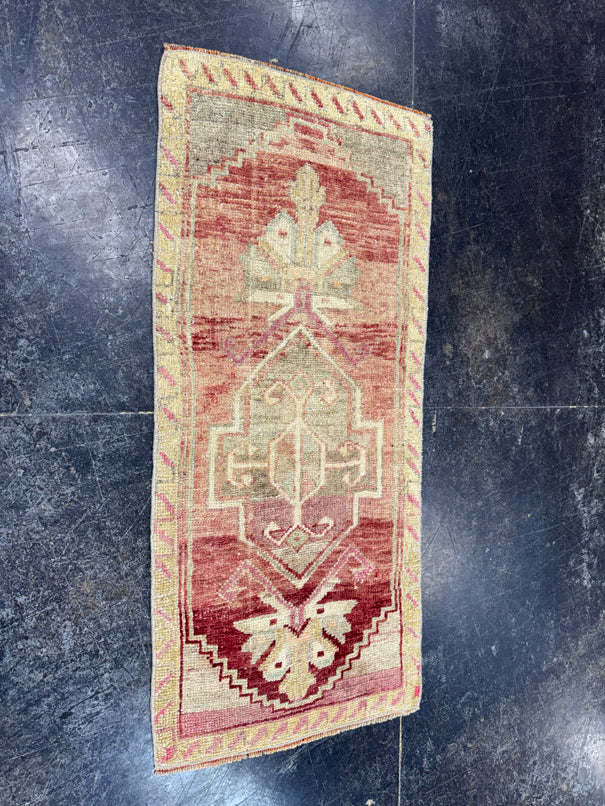 Turkish Mini Rug Oriental Hand Knotted Vintage Rug  1'7" x  3'7'' #12018