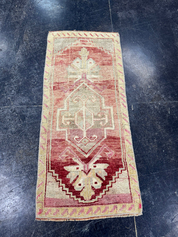 Turkish Mini Rug Oriental Hand Knotted Vintage Rug  1'7" x  3'7'' #12018
