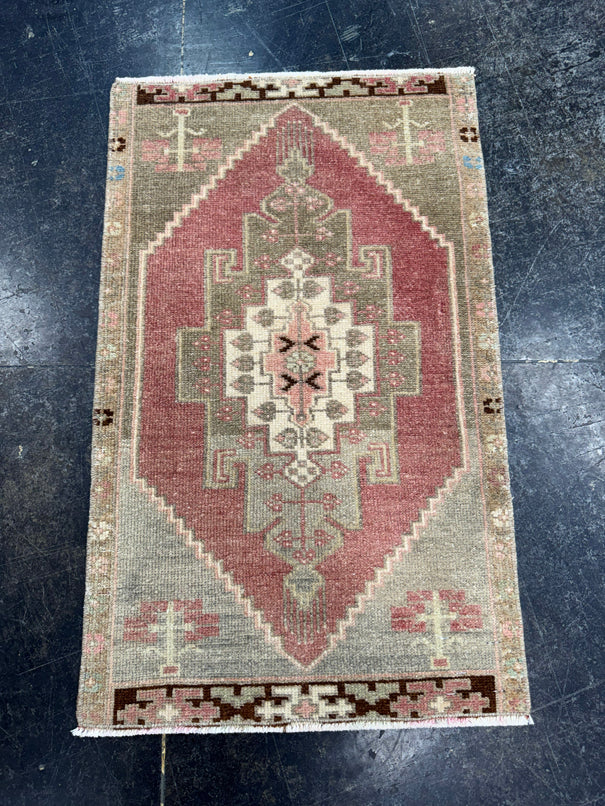 Turkish Mini Rug Oriental Hand Knotted Vintage Rug  1'7" x  2'8'' #12021