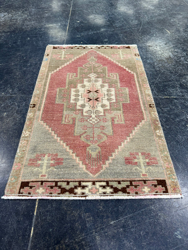 Turkish Mini Rug Oriental Hand Knotted Vintage Rug  1'7" x  2'8'' #12021