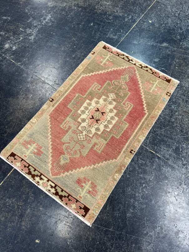 Turkish Mini Rug Oriental Hand Knotted Vintage Rug  1'7" x  2'8'' #12021