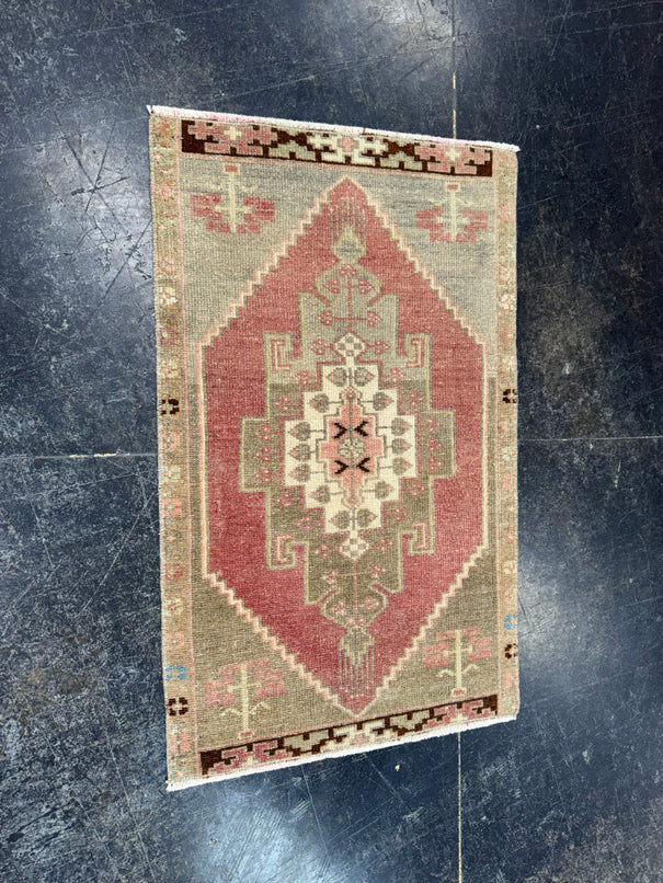 Turkish Mini Rug Oriental Hand Knotted Vintage Rug  1'7" x  2'8'' #12021
