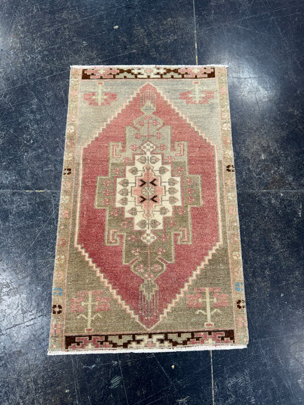 Turkish Mini Rug Oriental Hand Knotted Vintage Rug  1'7" x  2'8'' #12021