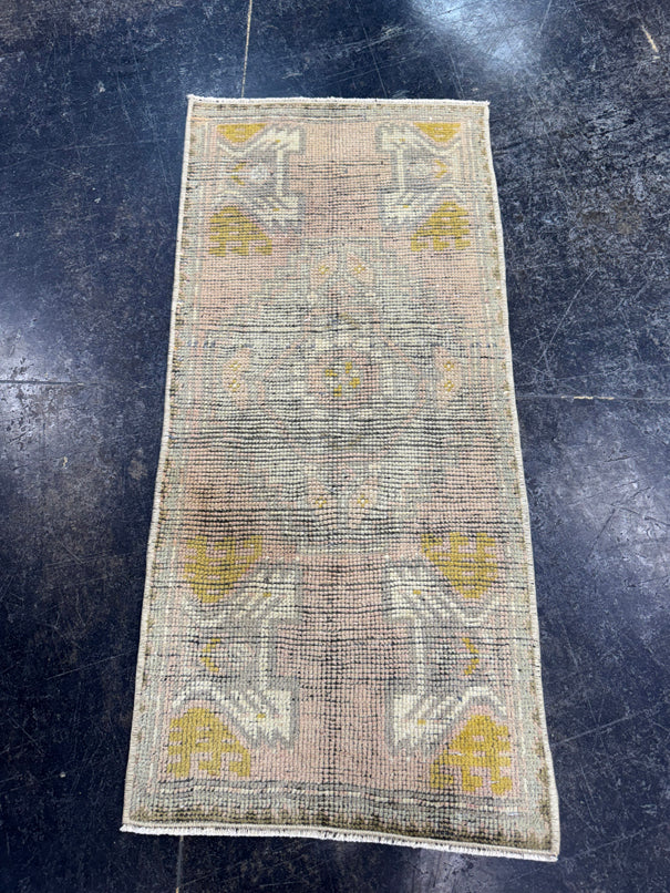Turkish Mini Rug Oriental Hand Knotted Vintage Rug  1'5" x  3'1'' #12009