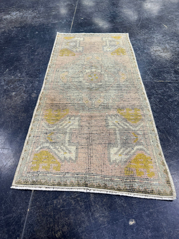 Turkish Mini Rug Oriental Hand Knotted Vintage Rug  1'5" x  3'1'' #12009