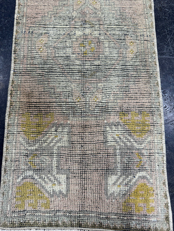 Turkish Mini Rug Oriental Hand Knotted Vintage Rug  1'5" x  3'1'' #12009