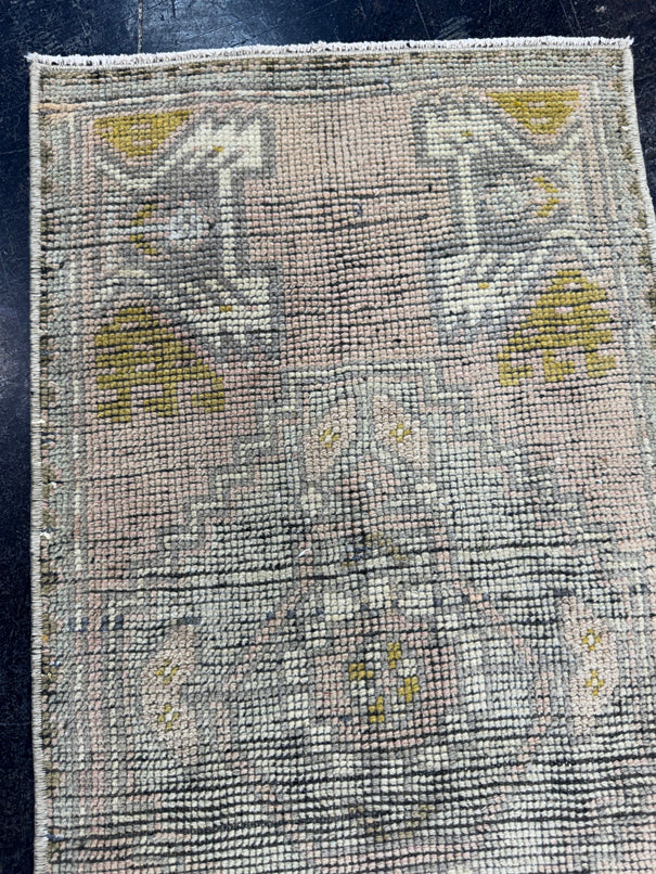Turkish Mini Rug Oriental Hand Knotted Vintage Rug  1'5" x  3'1'' #12009