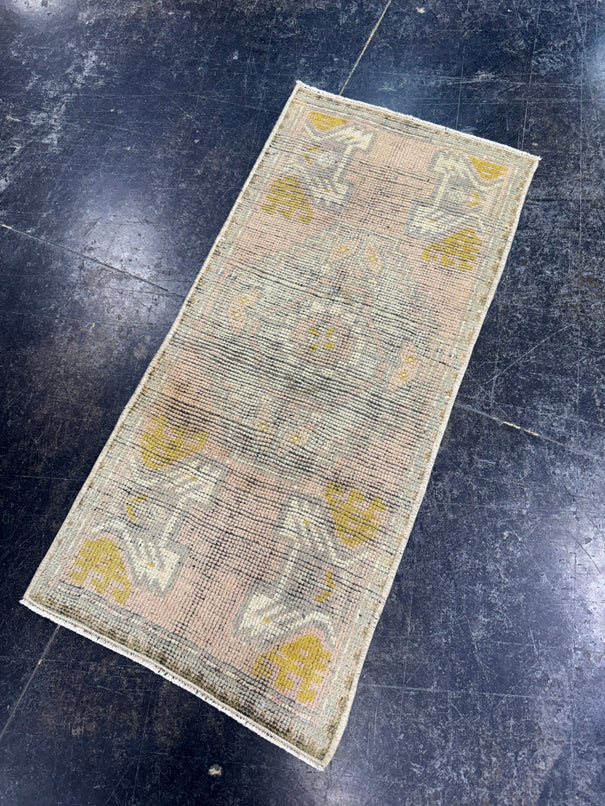 Turkish Mini Rug Oriental Hand Knotted Vintage Rug  1'5" x  3'1'' #12009