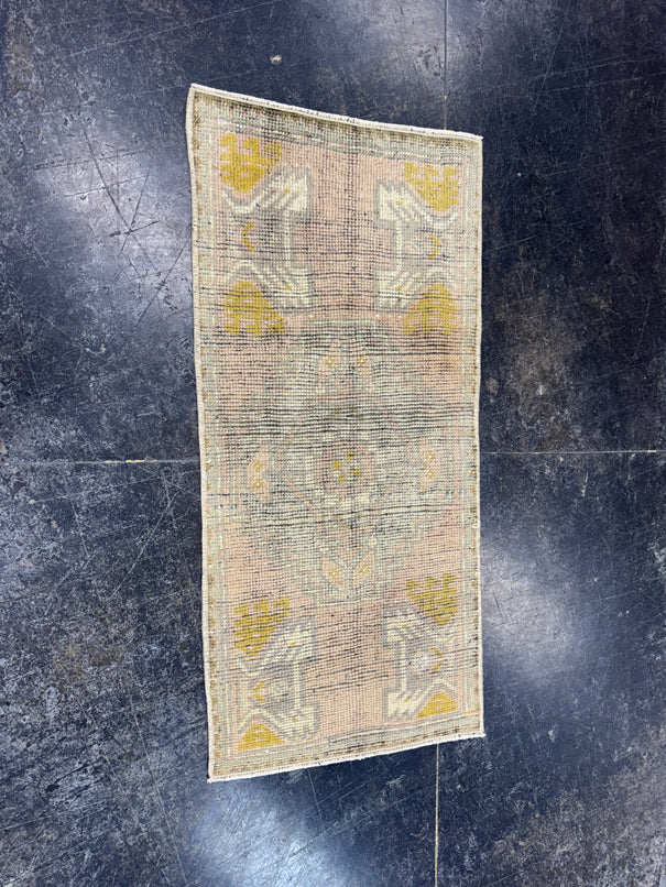 Turkish Mini Rug Oriental Hand Knotted Vintage Rug  1'5" x  3'1'' #12009