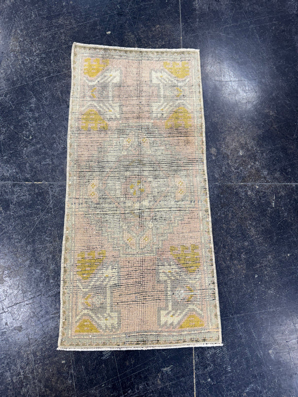 Turkish Mini Rug Oriental Hand Knotted Vintage Rug  1'5" x  3'1'' #12009