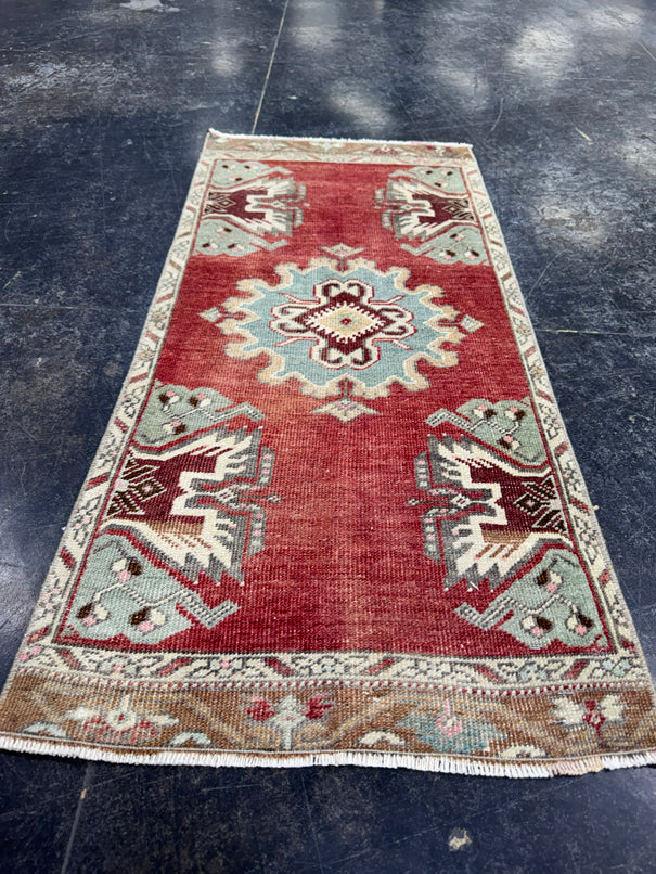 Turkish Mini Rug Oriental Hand Knotted Vintage Rug  1'7" x  3'4'' #12020