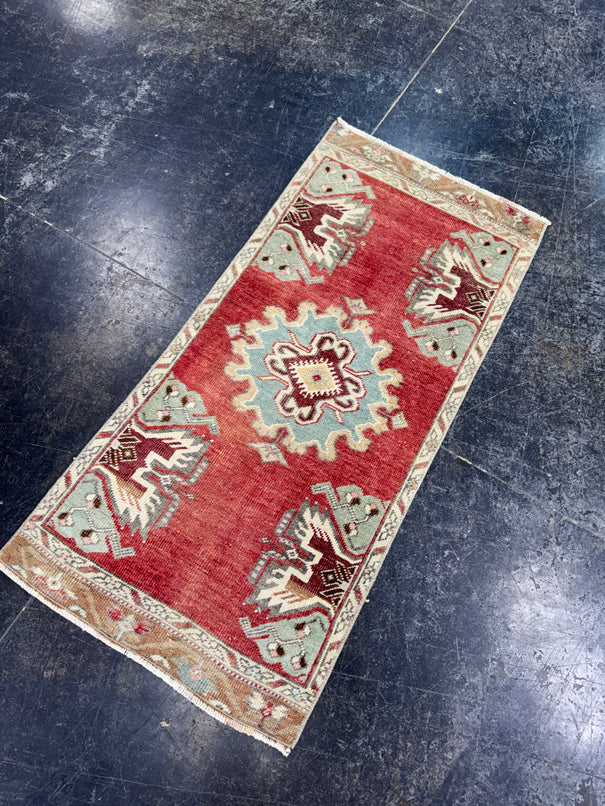 Turkish Mini Rug Oriental Hand Knotted Vintage Rug  1'7" x  3'4'' #12020