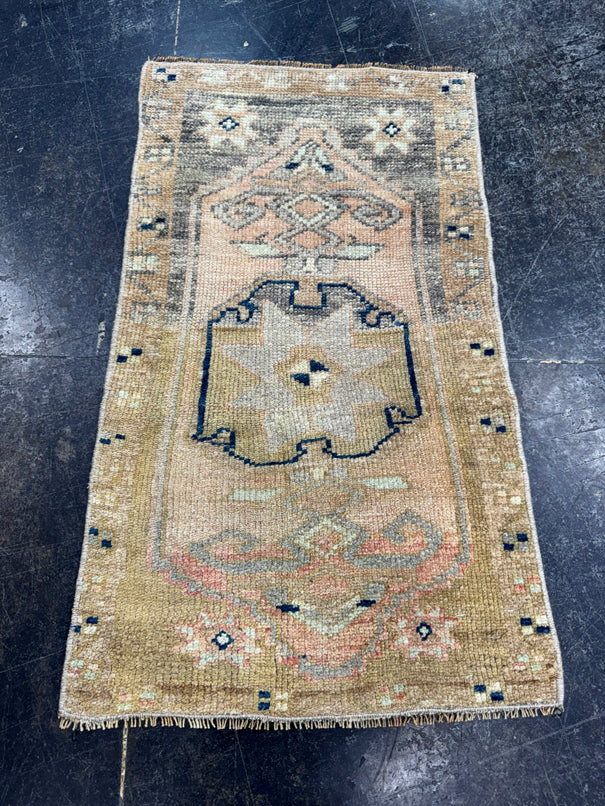Turkish Mini Rug Oriental Hand Knotted Vintage Rug  1'7" x  2'6'' #12007