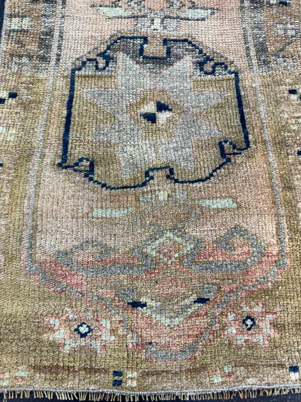 Turkish Mini Rug Oriental Hand Knotted Vintage Rug  1'7" x  2'6'' #12007