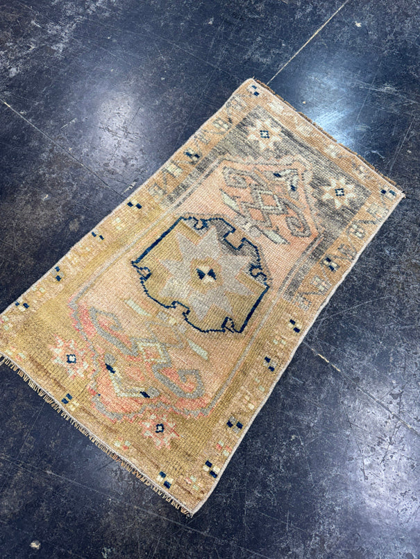Turkish Mini Rug Oriental Hand Knotted Vintage Rug  1'7" x  2'6'' #12007