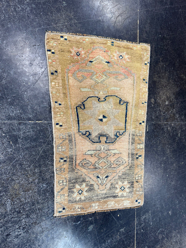 Turkish Mini Rug Oriental Hand Knotted Vintage Rug  1'7" x  2'6'' #12007
