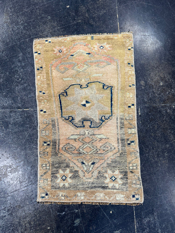 Turkish Mini Rug Oriental Hand Knotted Vintage Rug  1'7" x  2'6'' #12007